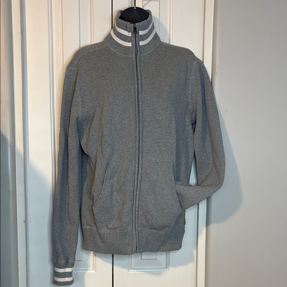 Polo by Ralph Lauren Gray Bomber Jacket with Ribbed Details